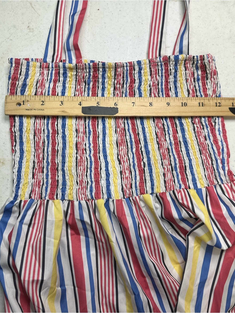C+D+M Collection Striped Smocked Tie Strap Maxi Dress Large Boho Summer Cotton - Picture 10 of 13